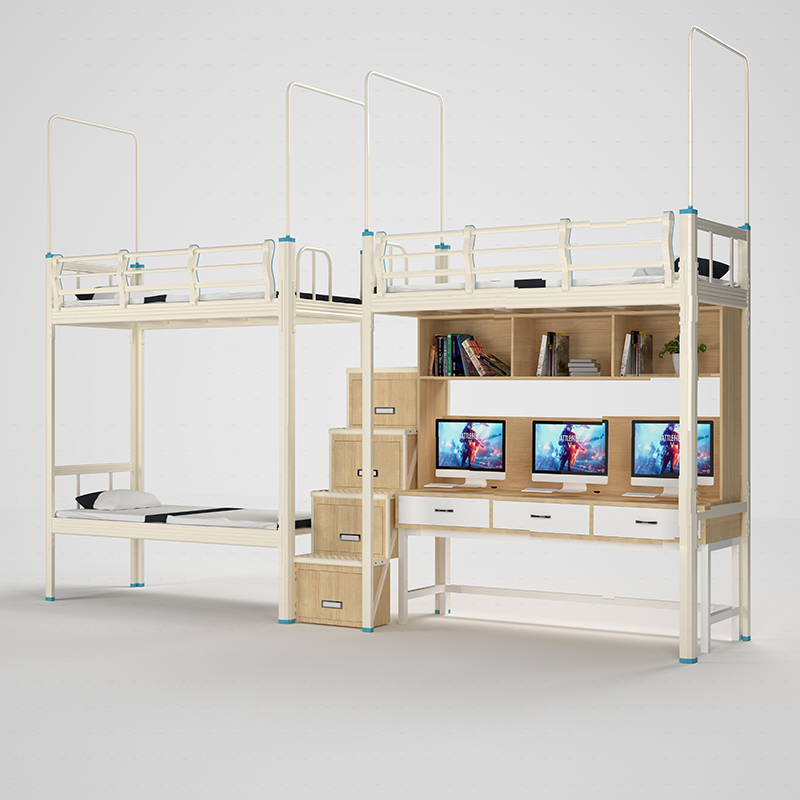 学生公寓床连体式 上床下桌宿舍铁床